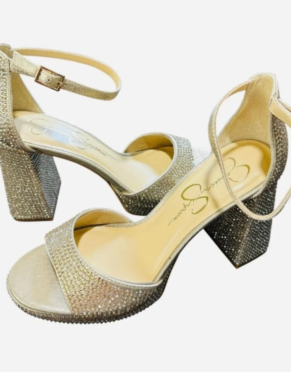 Jessica Simpson Silver Crystal Block Heel Sandals